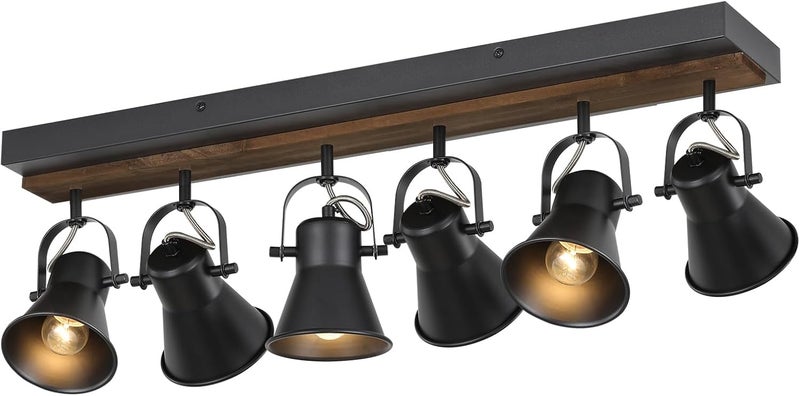KEESFU 6-Light Track Lighting Kit,Black Semi Flush Mount Ceiling Light with 6 Rotatable Light Heads,Modern Farmhouse Lighting for Livingroom,Bedroom,Hallway,Art Wall,Bathroom,Kitchen.(6-Light) - Image 1